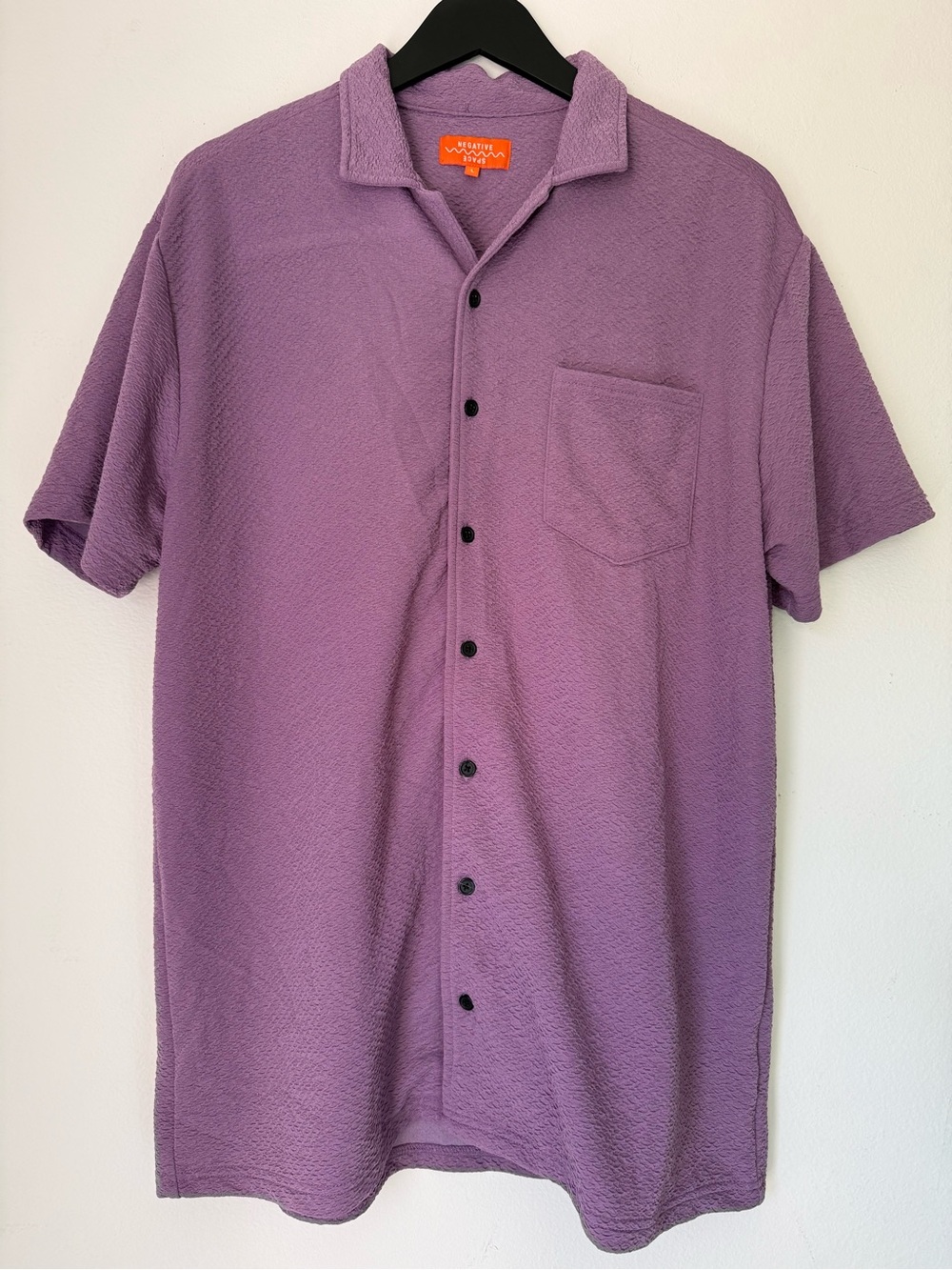 Negative Space Purple Waffle Knit Button Down Camp Shirt Short Sleeve Large
